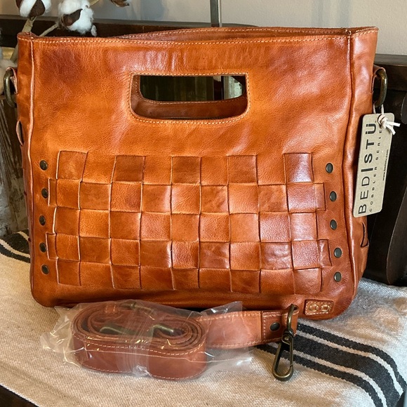 Bed Stu Handbags - NWT Bed Stu Orchid Leather Satchel Handbag Crossbody Bag Cognac Dip Dye MSRP 280